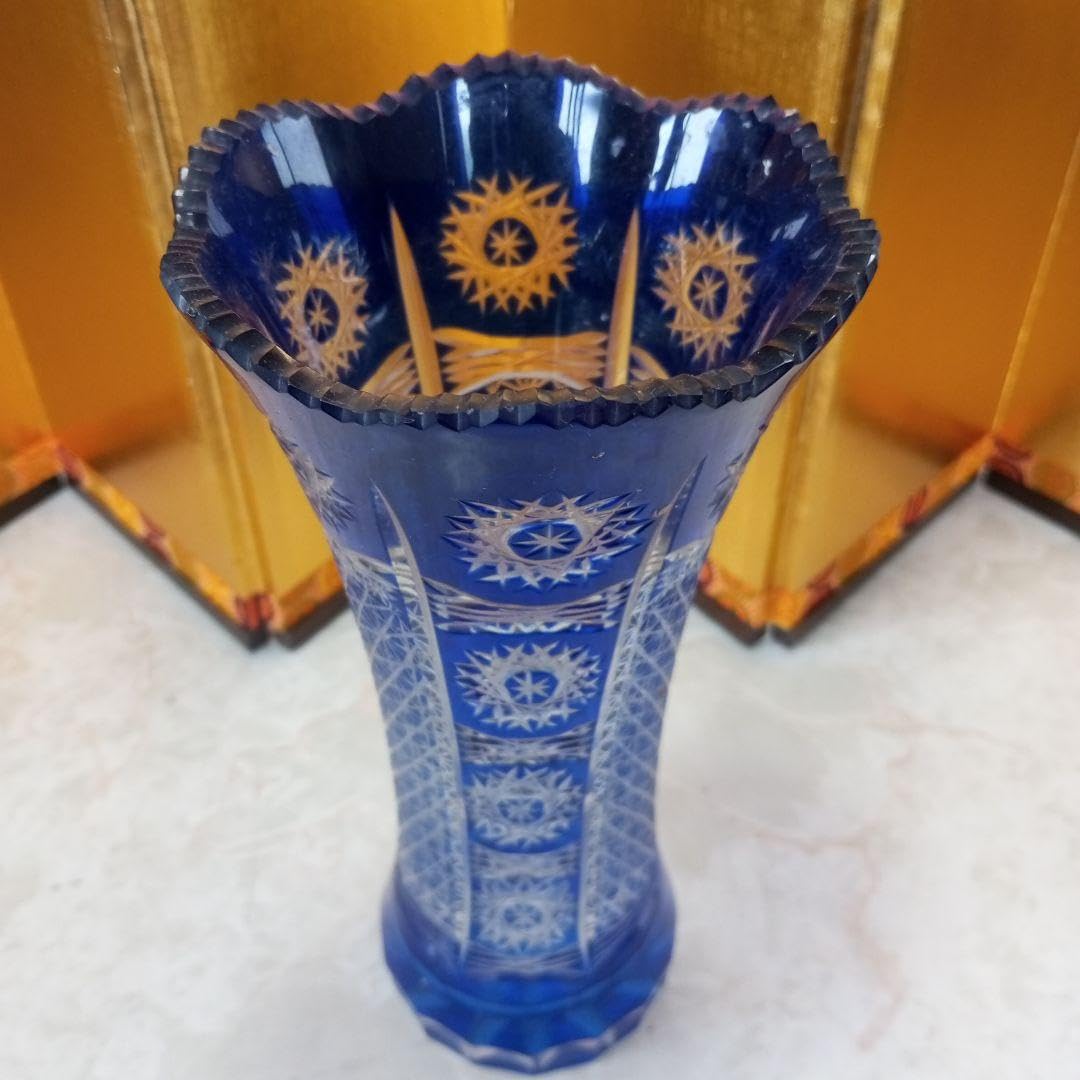 Amazon｜万葉切子 華切子 ガラス花瓶 ブルー系 品格 華切子 万葉切子